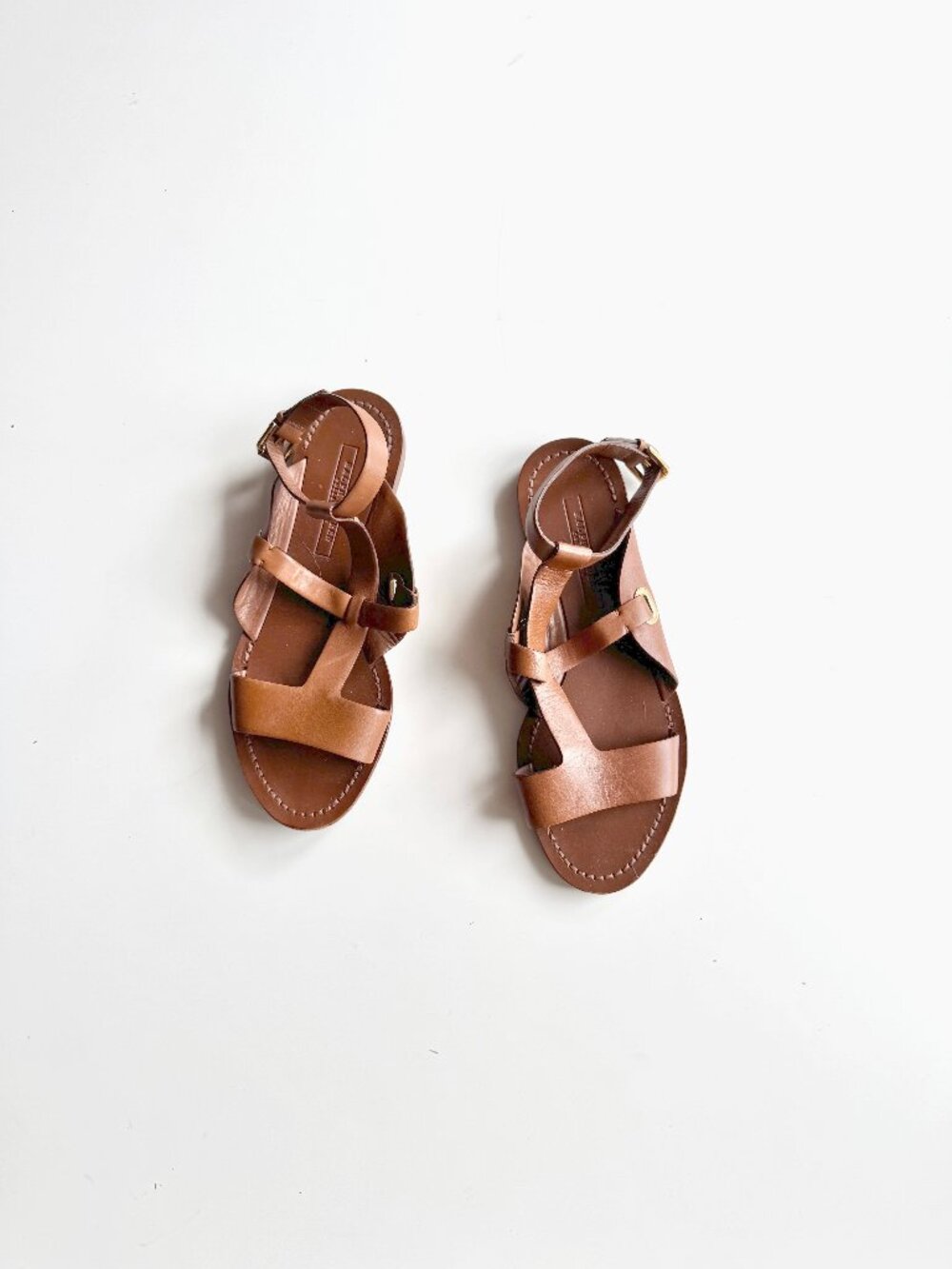 RALPH LAUREN COLLECTION Brown Leather Ankle Strap Gladiator Sandals, Size 9.5
